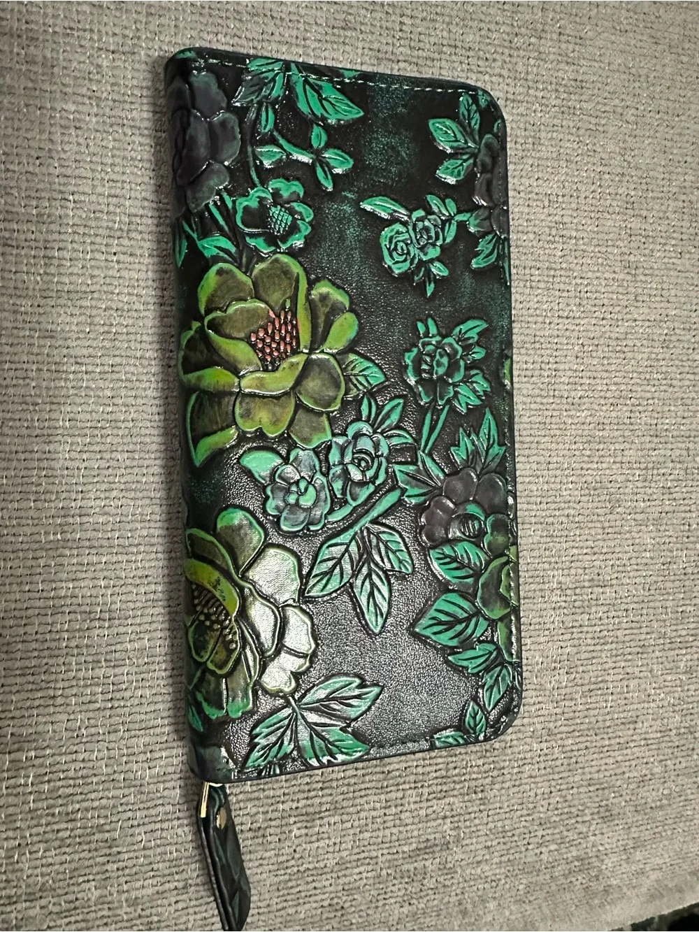 Green Floral Embossed Wallet